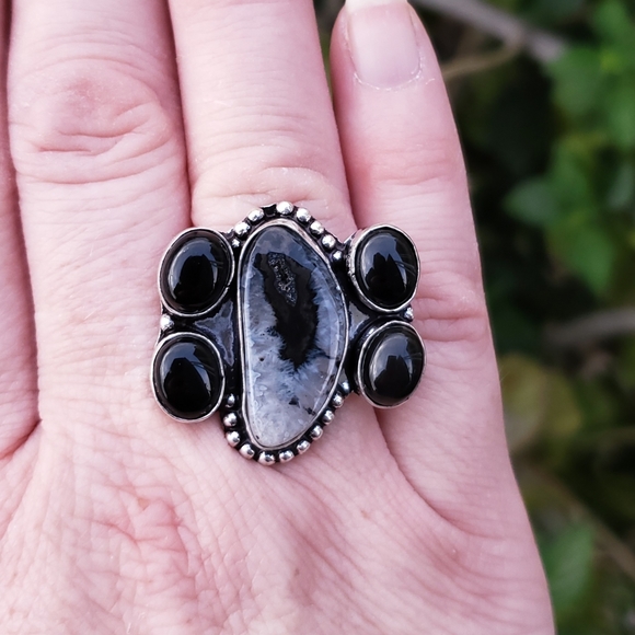 New Solar Agate & Black Onyx 925 Silver Ring. - Picture 4 of 6